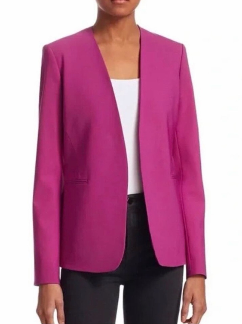 Theory Isita Collarless Classic Wool Blend Suit Blazer, Vivid Fuchsia, Size 8
